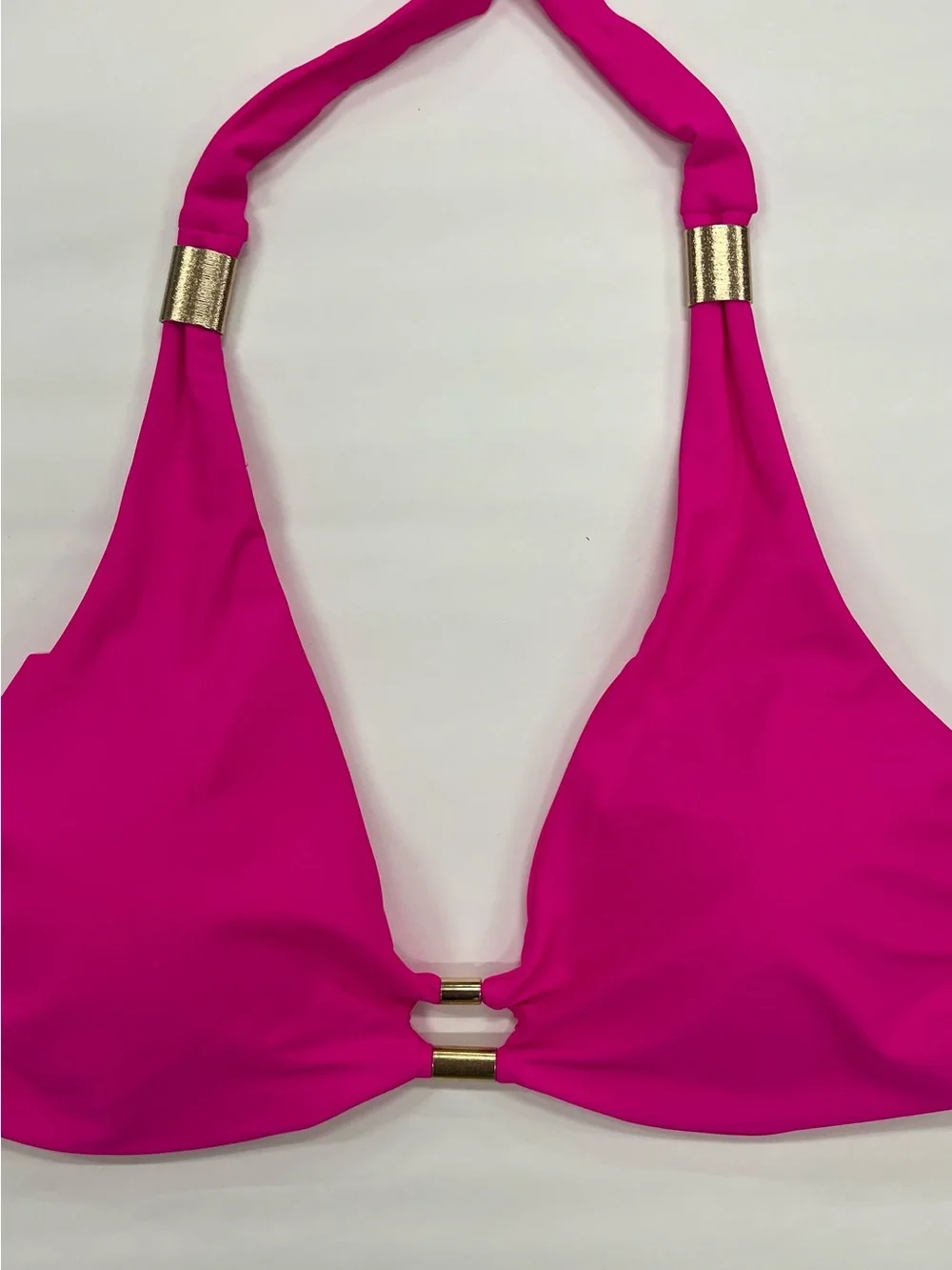 👙 Bmjl Women’s Halter Bikini Top in Fuchsia with Gold Accents | Sz Med